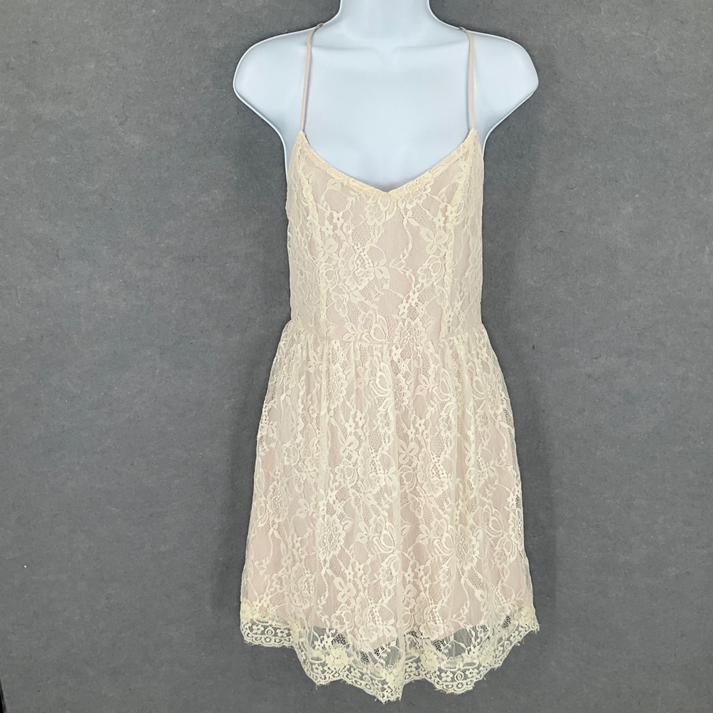 Abercrombie & Fitch Lace Dress Sz M Cream Rose Mini Party Cocktail Strappy Back